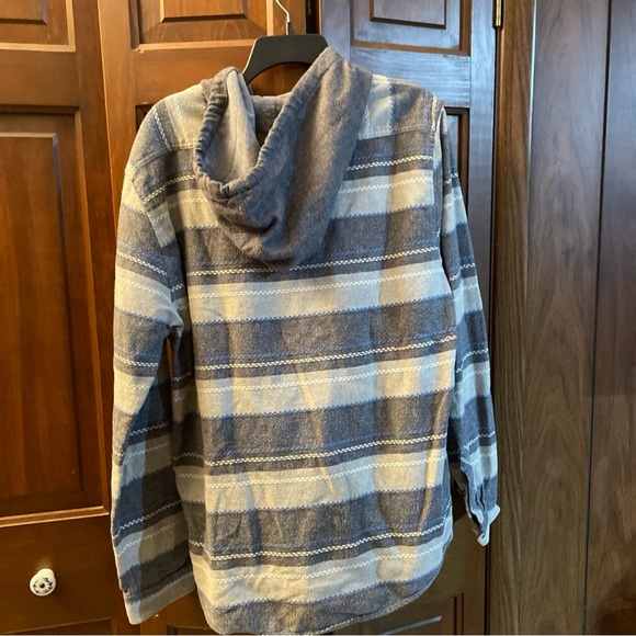 Billabong Flannel Button Up Hoodie Shirt Mens XL 22.5x30 Striped Surf Skate - Picture 7 of 10